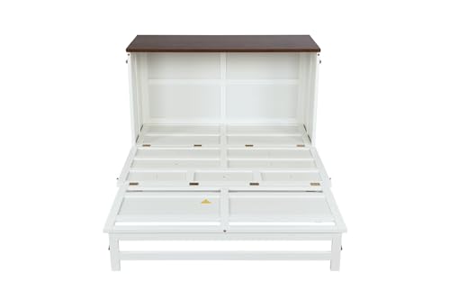 SOFTSEA Queen Size Murphy Bed Cabinet Bed with Storage Drawer and Charging Station, Modern Foldable Platform with USB Port