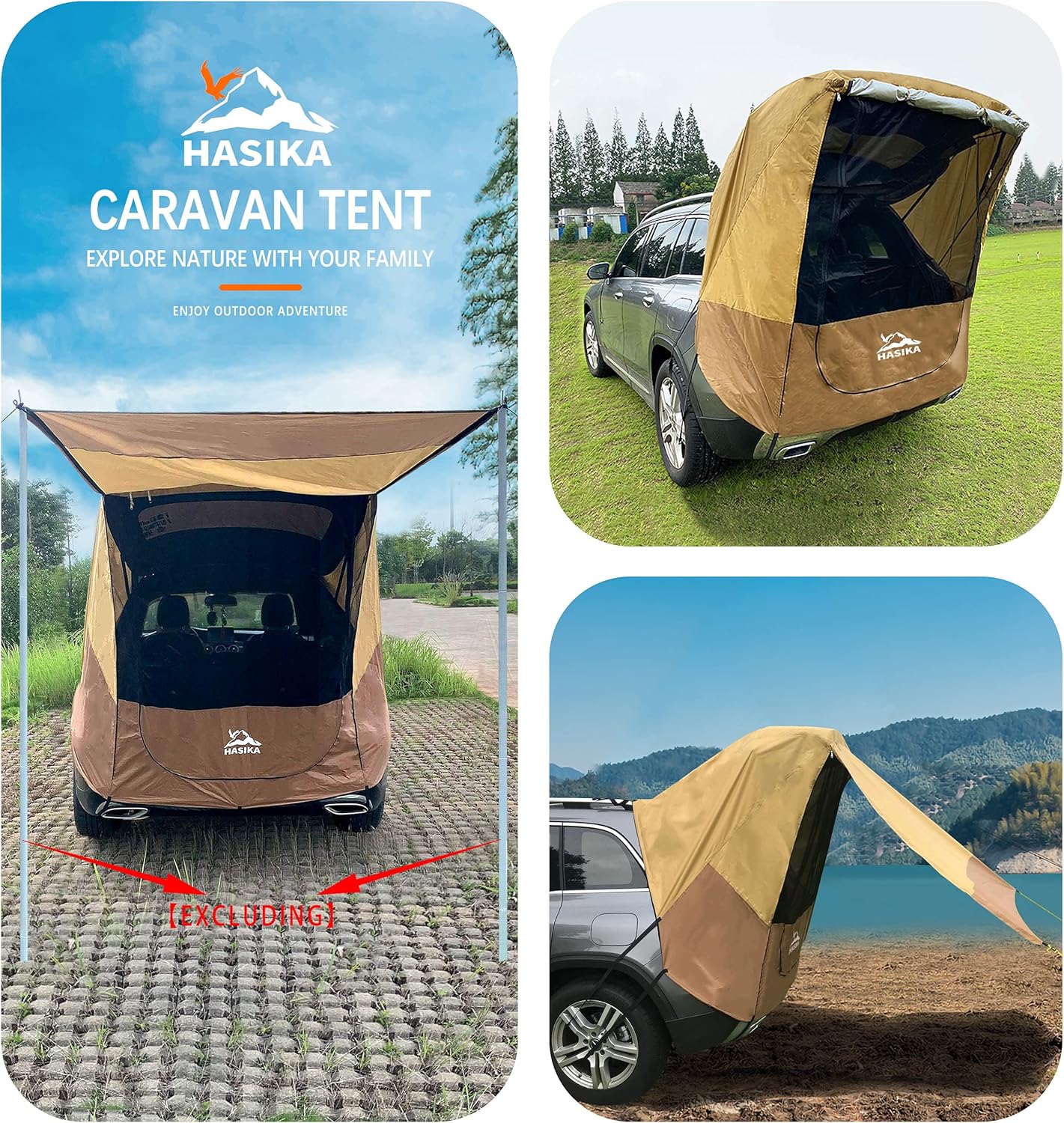 Tailgate Shade Awning Tent for Car Travel Small to Mid Size SUV Waterproof 3000MM Yellow (Small)