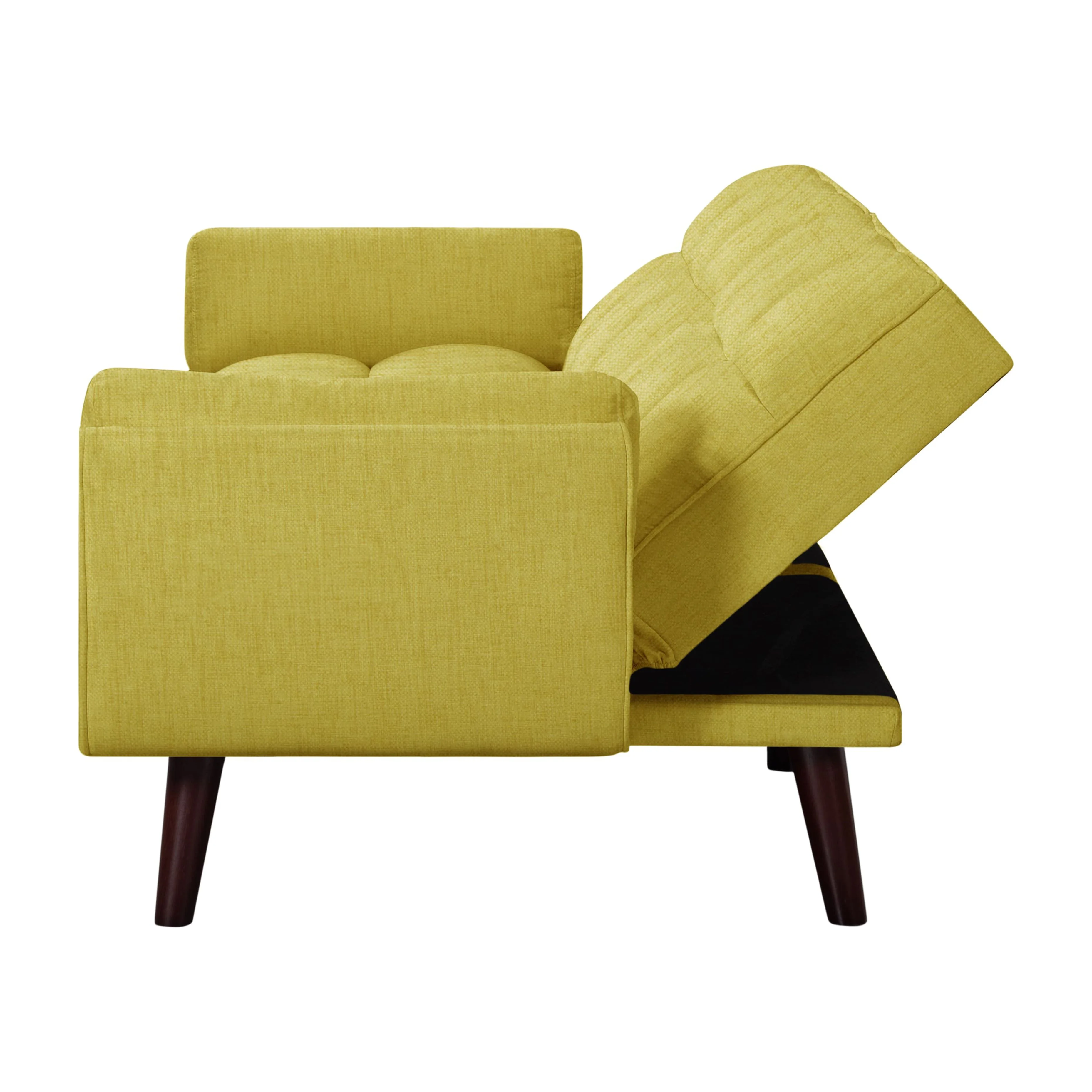 BSHTI 74.4 inch Foam Futon Sofa Bed,Converted Futon Sofa Sleeper with 2 Pillows for Livingroom(Yellow)