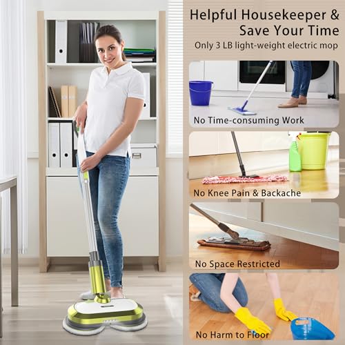 Cordless Electric Mop, Electric Spin Mop with LED Headlight and Water Spray