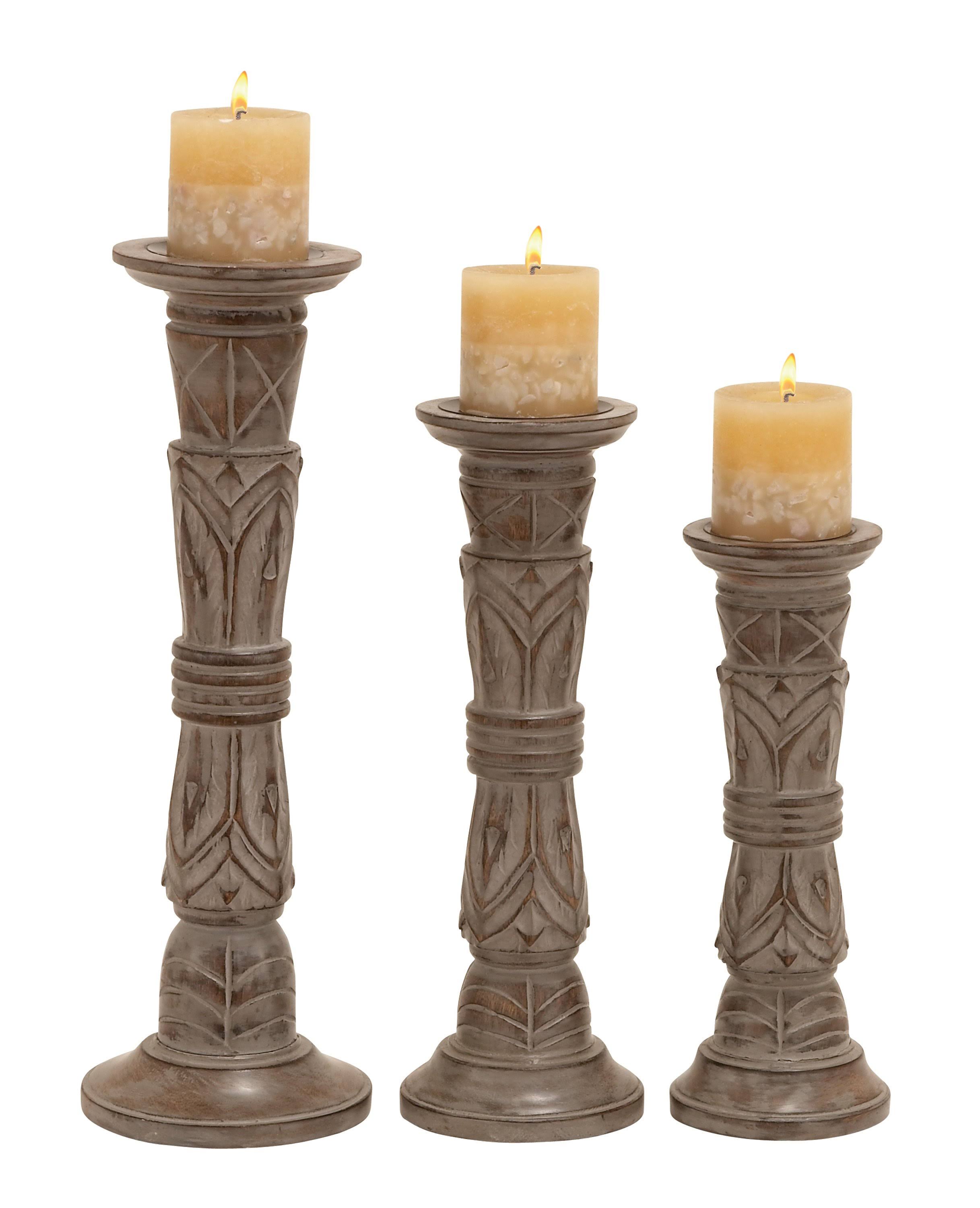 Brown Contemporary Wooden Candle Holder (Set of 3)