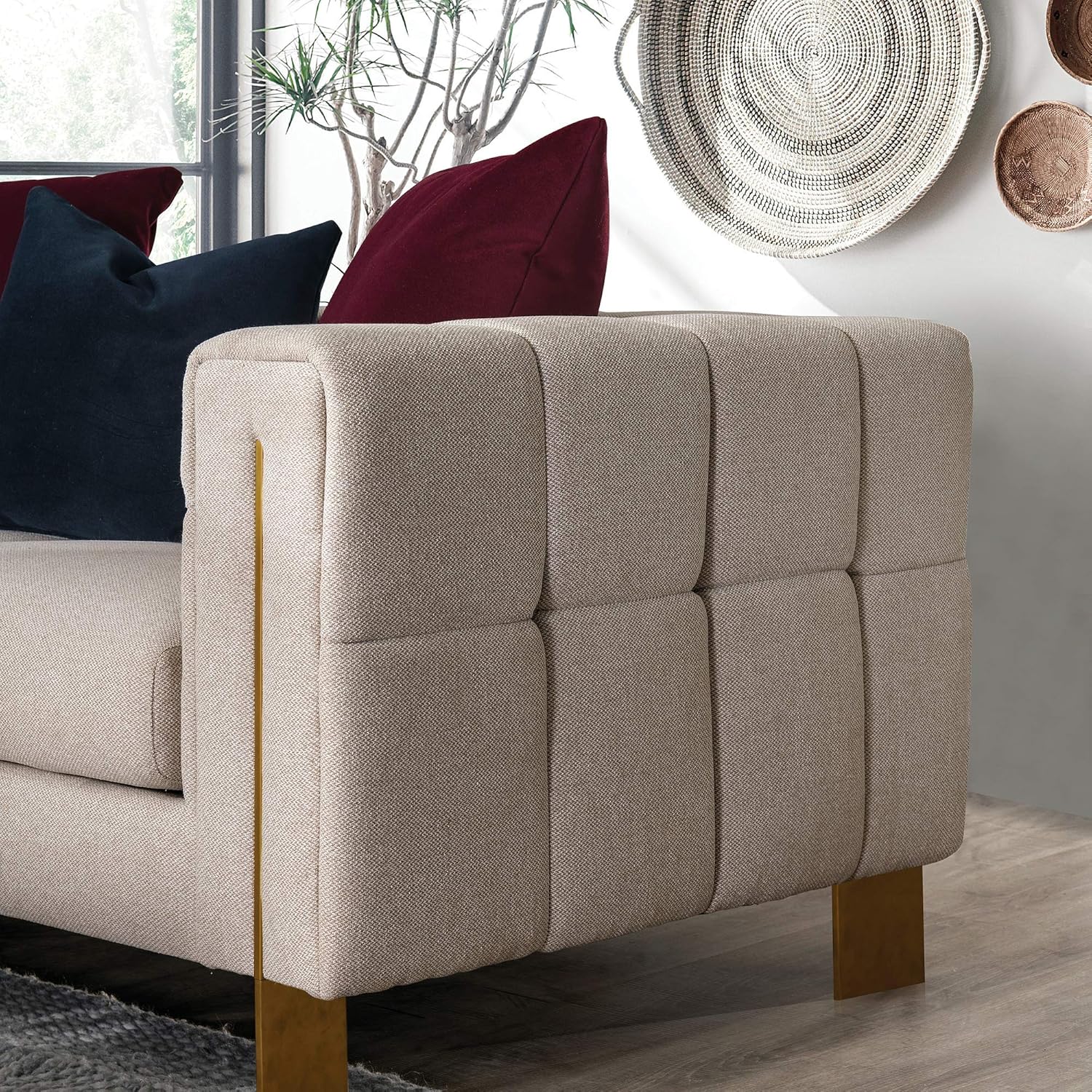Acanva Modern Living Room Sofa Linen-Like Straight Arm, 69 W Loveseat, Beige