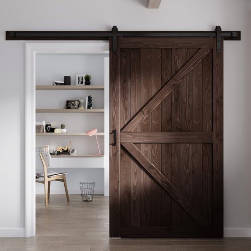 FREDBECK 36in x 84in Brown Barn Door with 6.6ft (79inch) Barn Door Hardware Track Kit and Handle Included, Double Surfaces