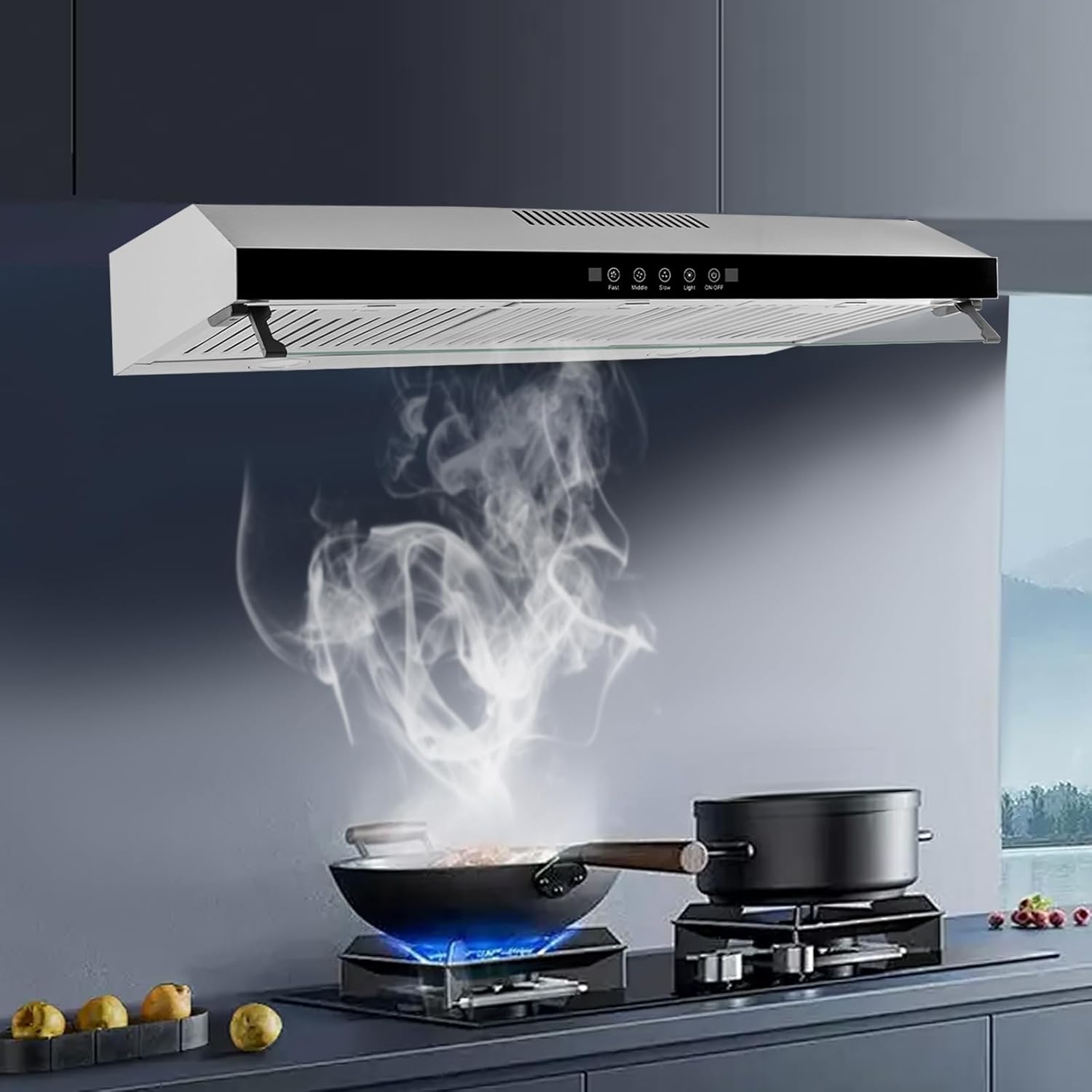 Range Hoods,3-Speed Range Hood,Range Hood with Light,Smoke Exhauster under Cabinet,Vent Range Hood,2 LED Lights