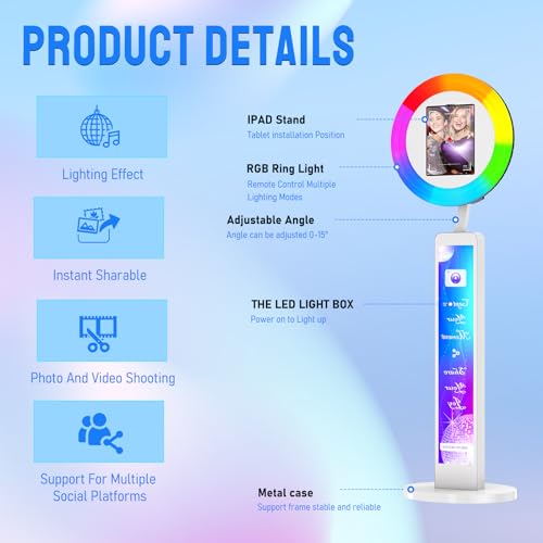 iPad Photo Booth for 10.2in 10.9in 11in 12.9in Ipad, Portable Photo Booth with RGB Music Sync, Software APP, Remote Control, Ring Light