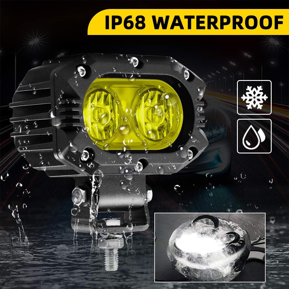 CO LIGHT LED Flood Beam Yellow Fog Lights 2PCS Driving Lights Work Light Pods Fit for Motorcycle ATV UTV SUV Car Tractor Forklift Truck Boat