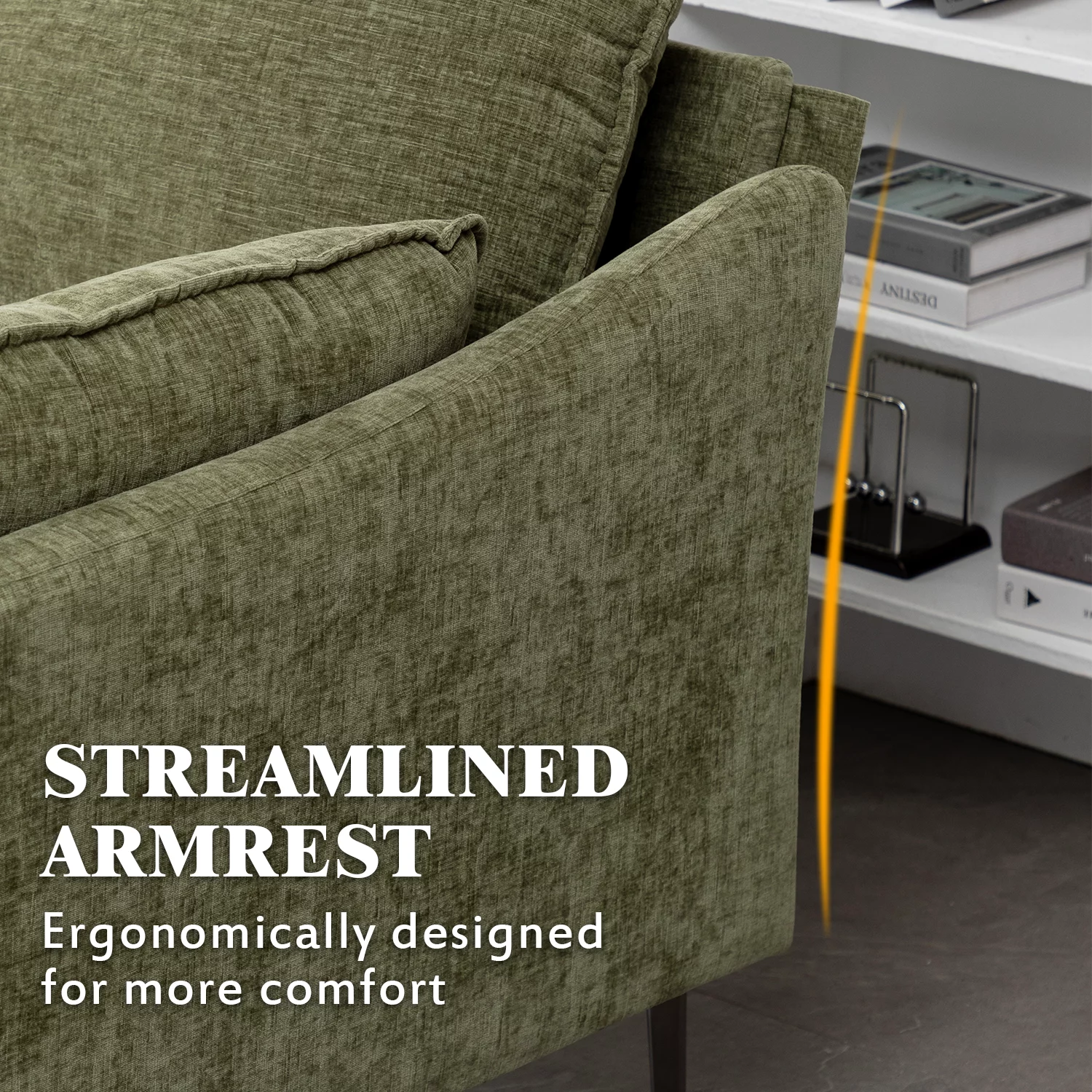 Mellcom L Shaped Sectional Sofa Chenille Convertible Sectional Couch with Chaise Lounge and Ottman for Living Room,Green
