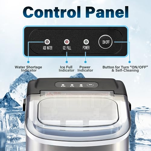 Simple Deluxe Countertop Ice Maker Machine, 9 Ice Cubes Ready in 6 Mins, 26lbs Ice/24Hrs, with Scoop & Basket, Self-Cleaning Function