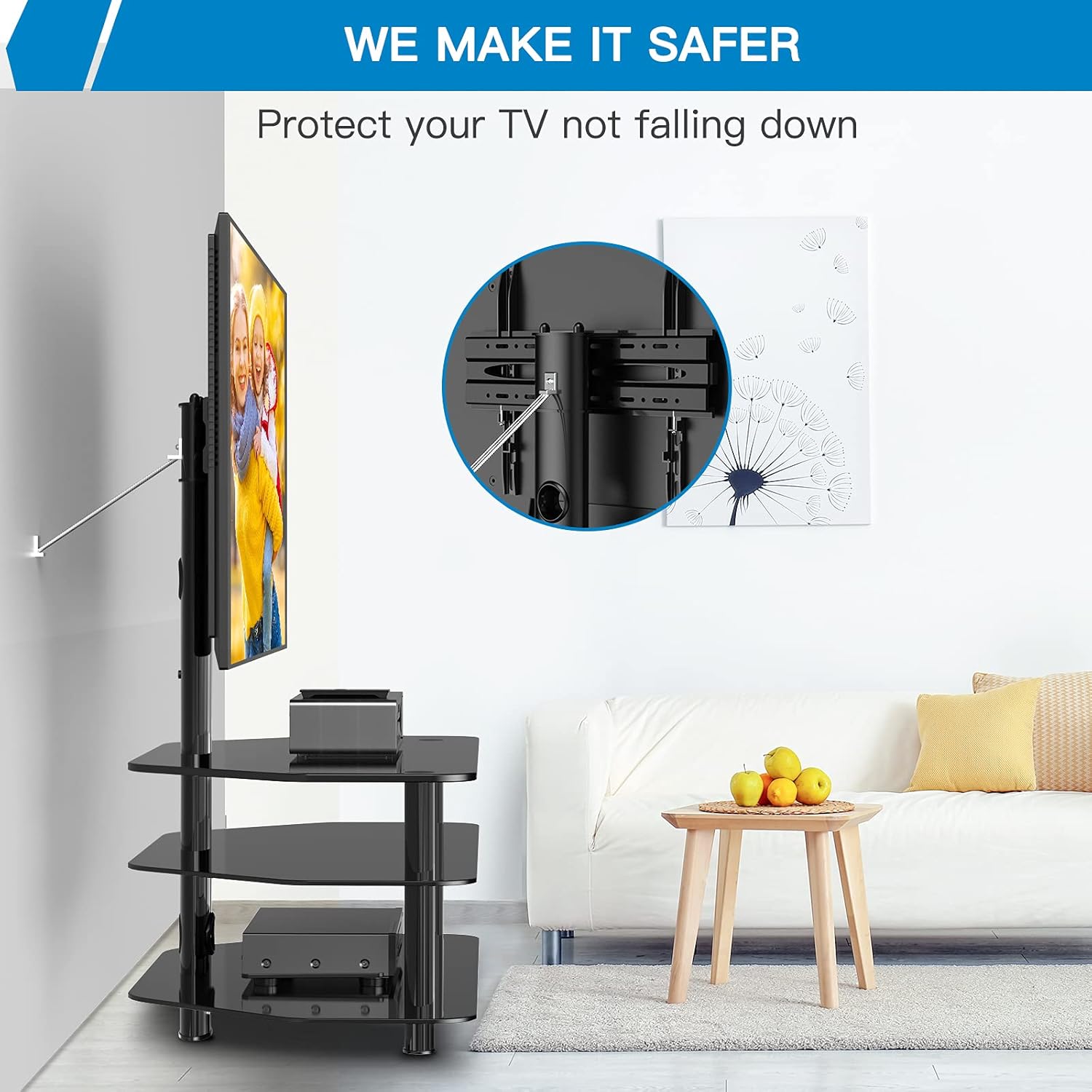 Swivel Floor TV Stand/Base for 32-65 Inch TVs-Universal Corner TV Floor Stand with Storage Perfect for Media-Height Adjustable Entertainment Stand