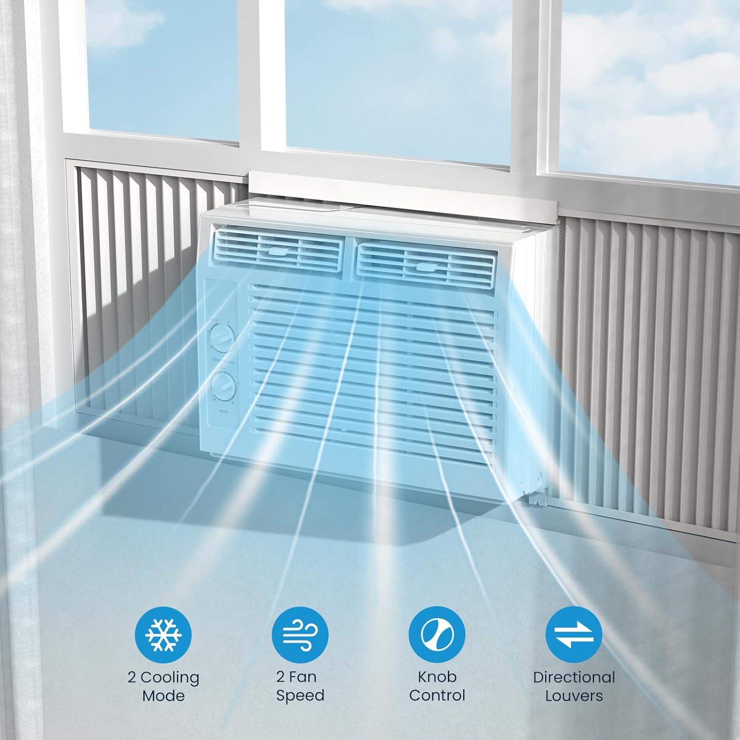 ZAFRO Window Air Conditioners 5000BTU, Cools 150 Sq. Ft,2 Cooling Mode & Fan Speeds,Ultra-Quiet, White