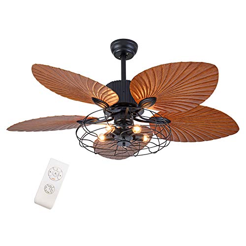 TOWOHIPPKI 52'' Tropical Ceiling Fans with 5 Palm Leaf Blades, 52 Inch Palm Leaf Fanlight with with Light and Remote