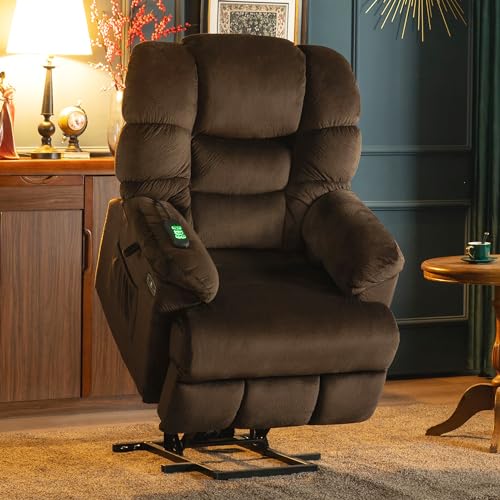 MCombo Triple Motor Power Lift Recliner Chair Sofa with Power Adjustable Headrest for Elderly People, Infinite Position, Fabric 7630 (Brown)