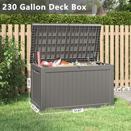 KAMABOKO Outdoor Storage Box, 150 Gallon Large Outdoor Resin Deck Box, Storage Waterproof Boxes Lockable Lid for Garden Tools, Pool Supplies