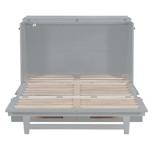 Harper & Bright Designs Full Size Murphy Bed Cabinet Wall Bed Chest with USB