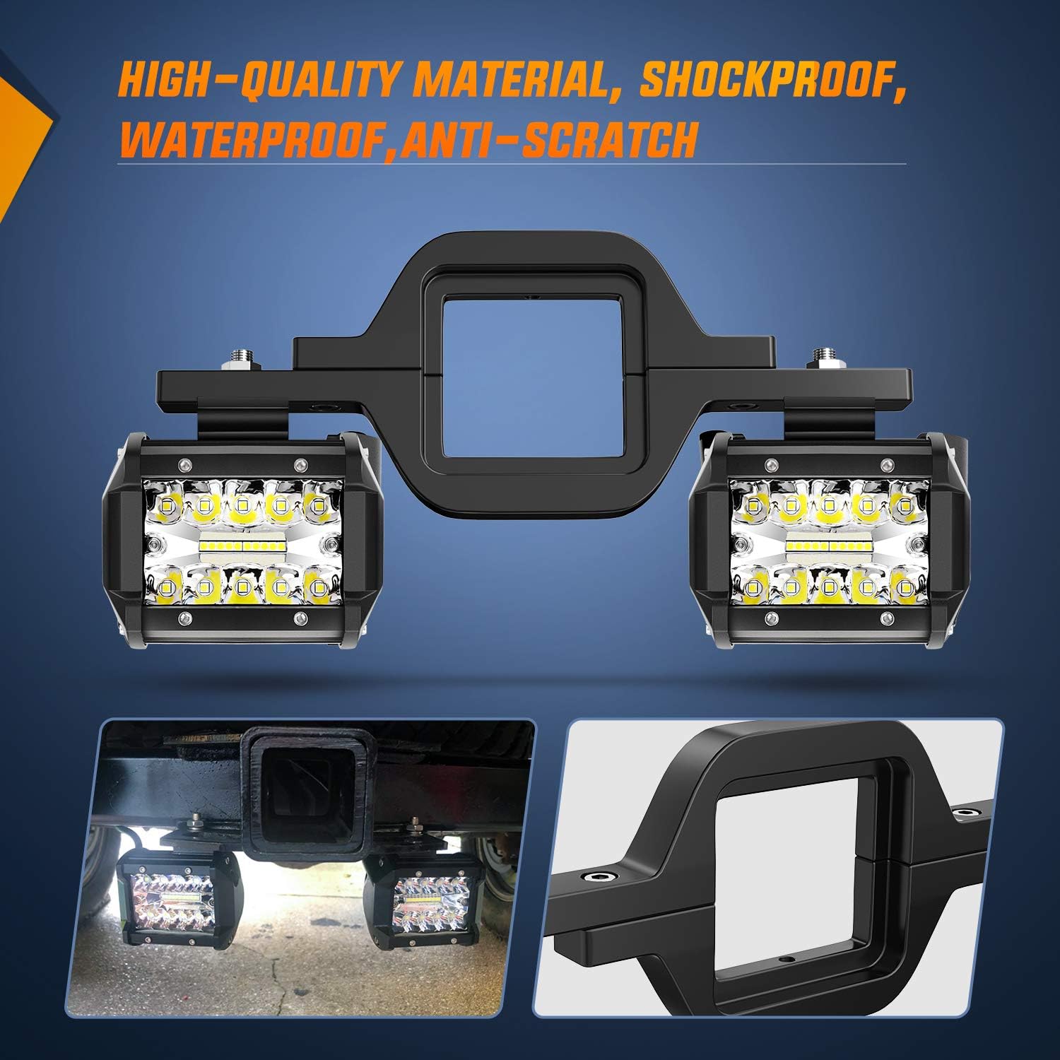 Nilight 2 PCS 4 Inch 60W Led Pods with 2.5 Inch Tow Hitch Mounting Brackets LED Backup Reverse Lights Rear Search Lighting Led Light Bar for Pickup