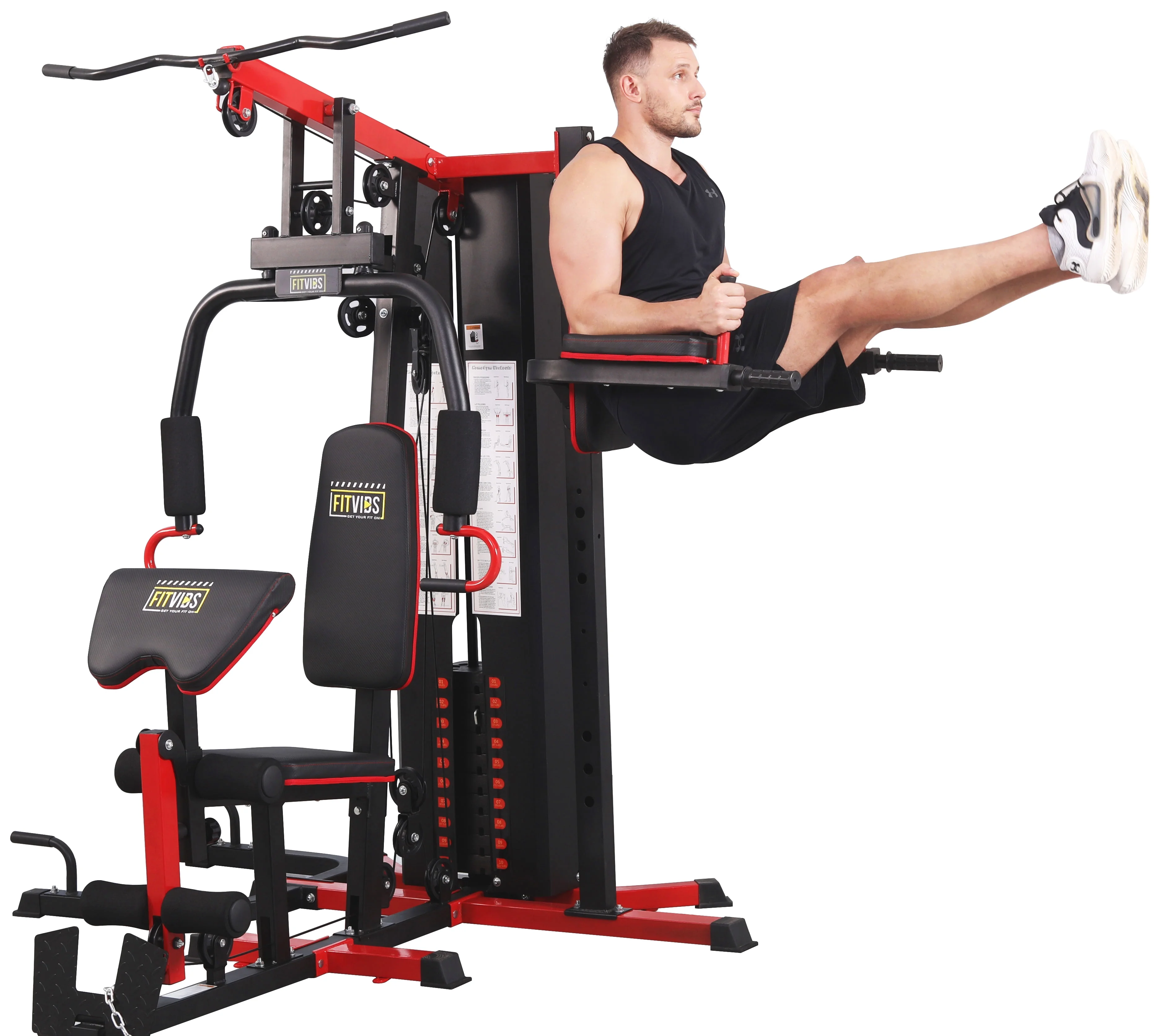 Fitvids LX750 Home Gym System Workout Station with 330 Lbs of Resistance, 122.5 Lbs Weight Stack, One Station
