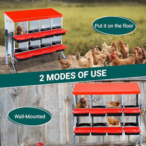 Chicken Nesting Box, 10 Hole 2 Layer Hen Nest Box with Legs, Roll Away Eggs Laying Boxes,Cleanable Pull Out Hen Roosting Boxes