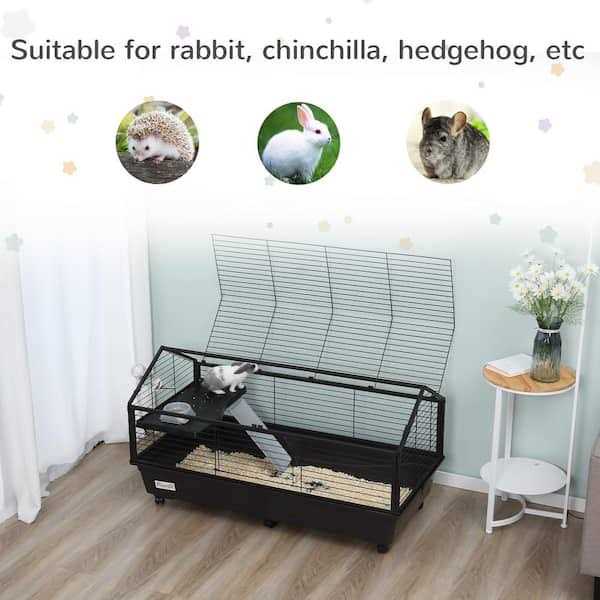 PawHut Rolling Metal Rabbit Guinea Pig or Small Animal Hutch Cage with Main House and Run - Pet Supplies online store