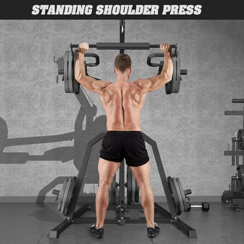 DONOW Leverage Gym Power Rack Squat Rack Lever Gym with LAT Low Row System Home Gym System Workout Station 2:1 Ratio (Without Weight Plates)