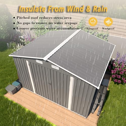 10x12x6.7FT Outdoor Storage Shed, Galvanized Steel Garden Shed with Lockable Door & Window, Waterproof Metal Tool Storage for Garden, Backyard, Patio