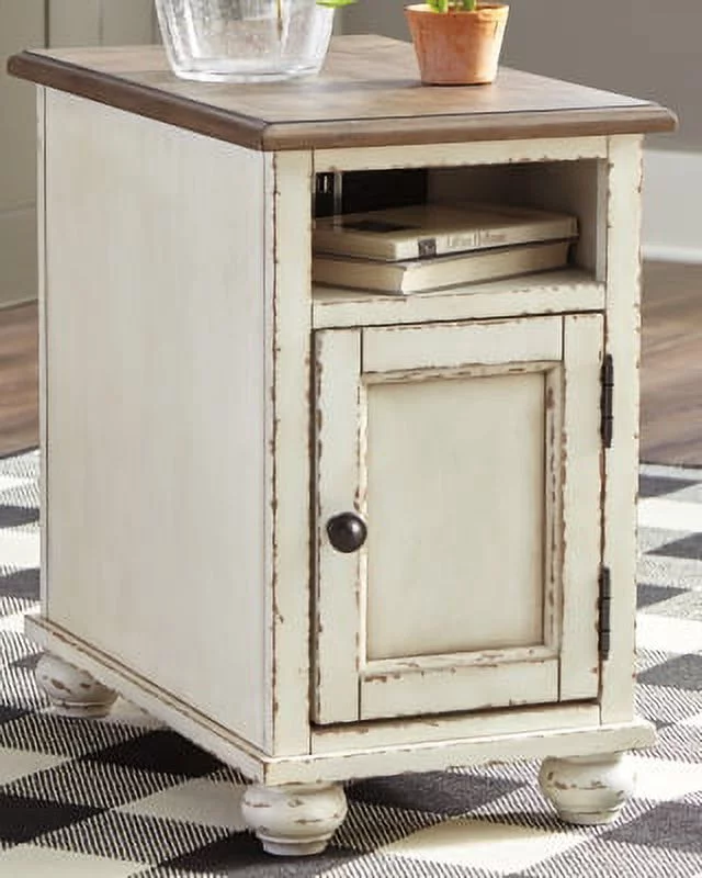 Signature Design by Ashley Traditional Realyn Chairside End Table  White/Brown