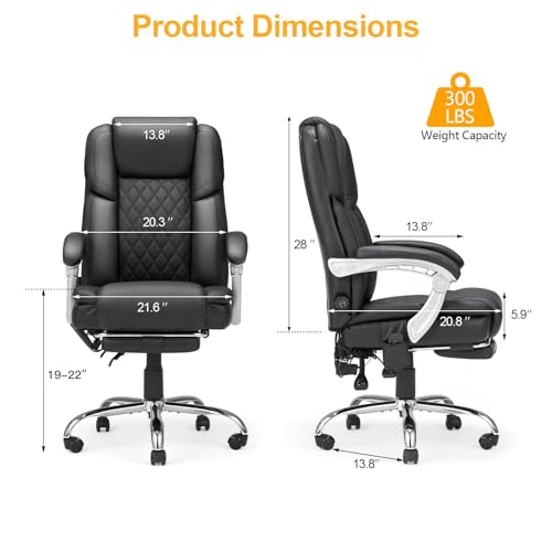 HOMREST Executive Office Chair, Ergonomic Office Chair with 4 Points Massage,Big and Tall Office Chair with Heat,Home Office Desk Chair,White