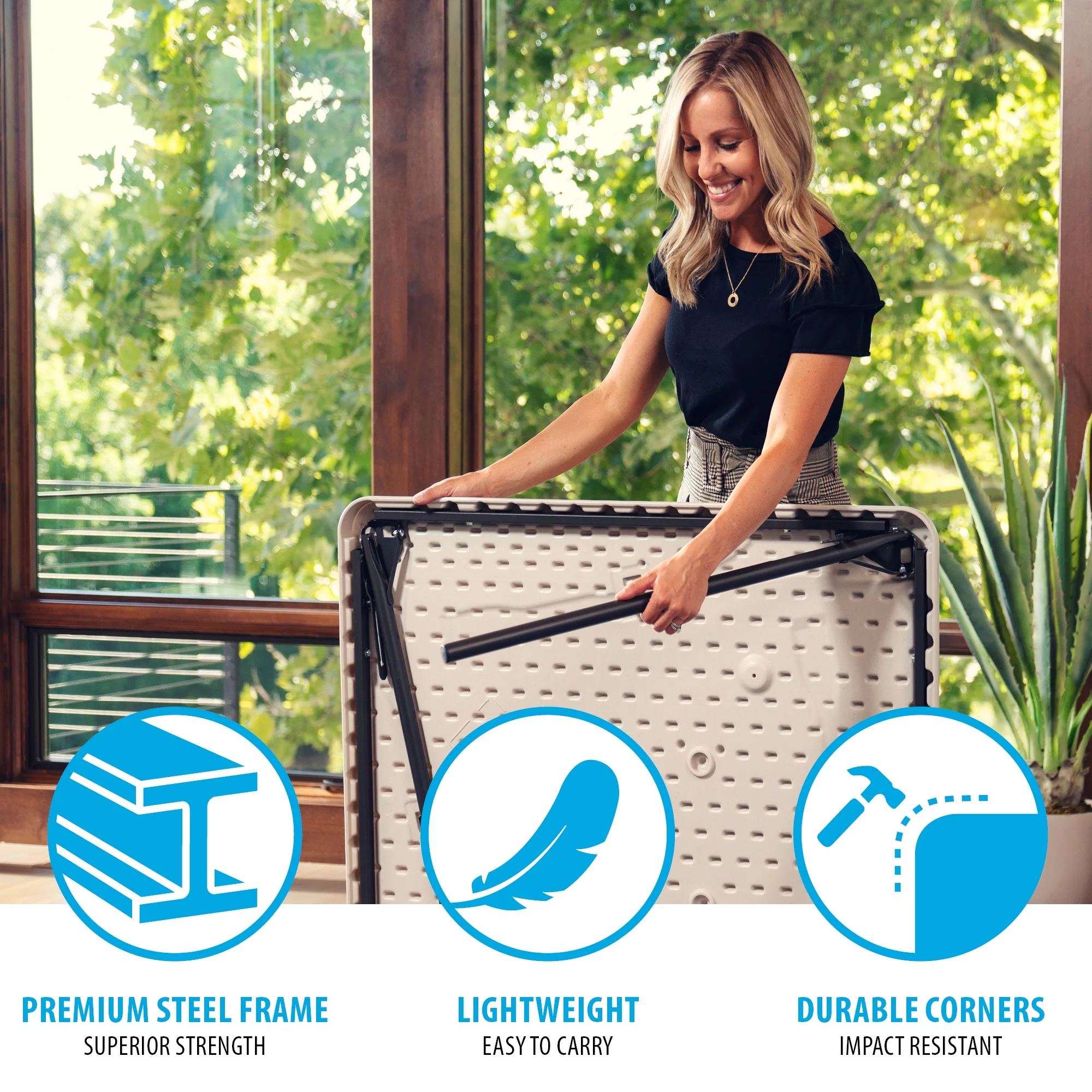 Lifetime 37 inch Square Folding Table, Indoor/Outdoor Commercial Grade, White Granite (80783)