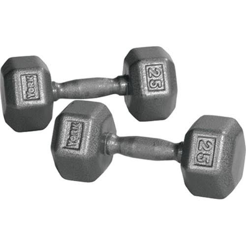 York Barbell 34010 Pro Hex Dumbbell with Cast Ergo Handle, Grey - 30 lbs
