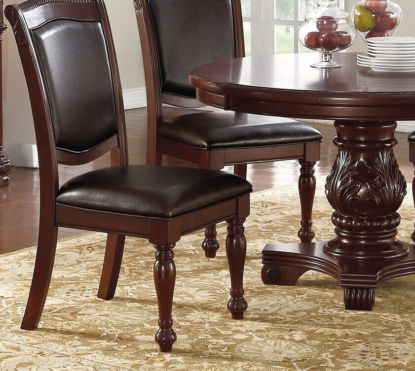 Classic Formal Set of 2 Dining Chairs Brown Antique Traditional Look Kitchen Dining Room Furniture
