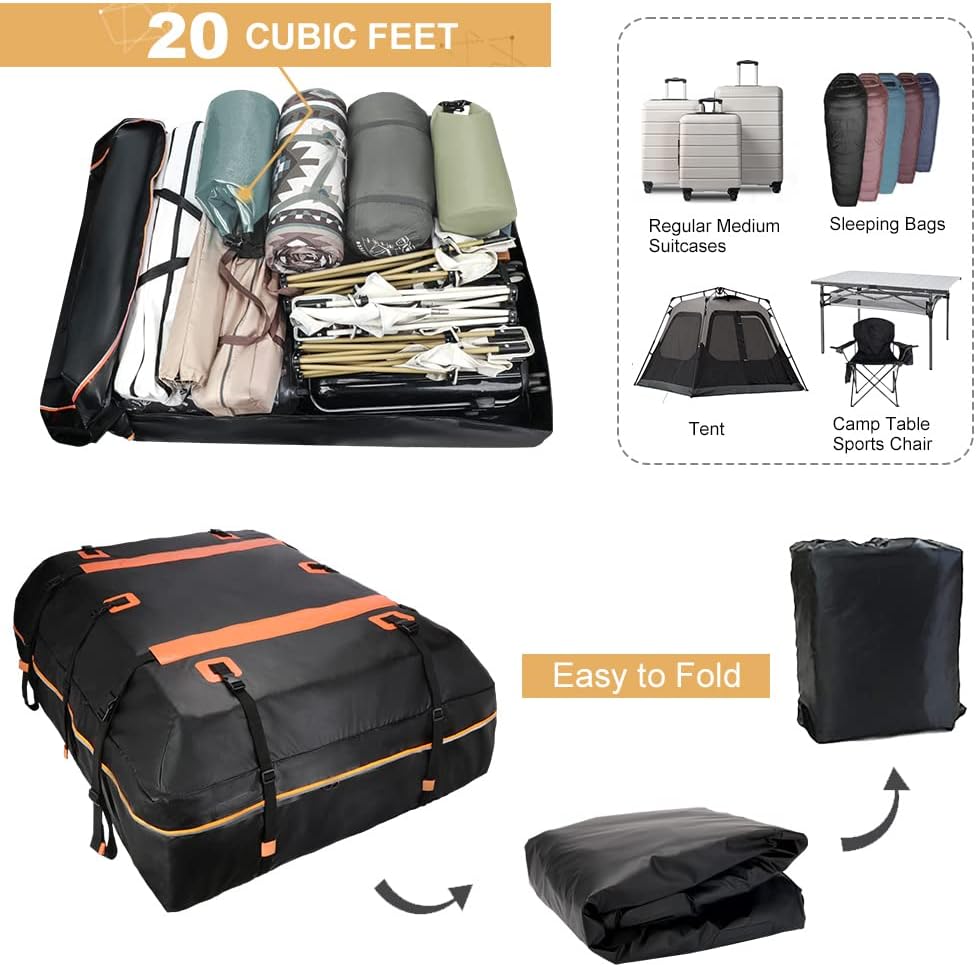 TAGMORE Rooftop Cargo Carrier Roof Bag Waterproof 20 Cubic Roof Top Car Cargo Carrier All Cars with/Without Rack Includes Anti-Slip Mat 10 Reinforced
