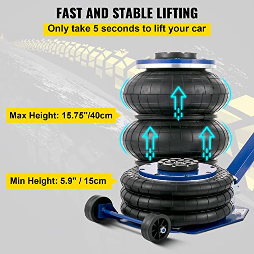 VEVOR Air Jack, 6 Ton/13000 lbs Quadruple Bag Air Jack, Lift up to 26.5", with Heightened Column & Adjustable Handle, Thick Rubber Pad