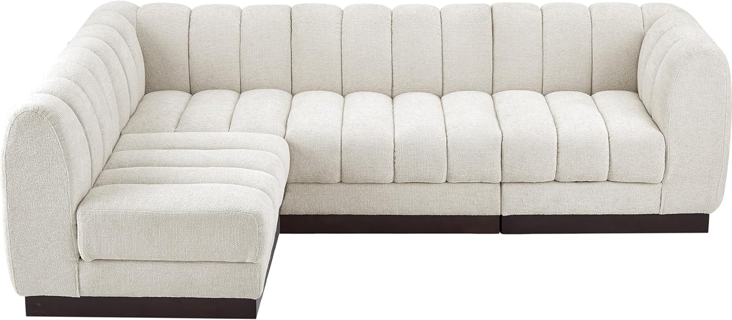 Meridian Furniture Quinn Collection Modern | Contemporary Modular Sectional with Soft Chenille Cross Hatched Fabric, Solid Wood Espresso Base