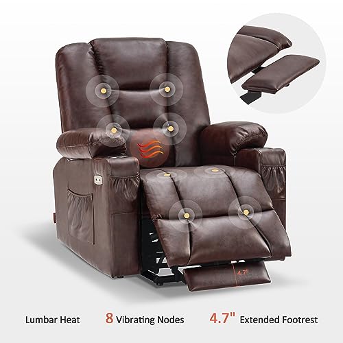 MCombo Small Power Lift Recliner Chair with Massage and Heat for Petite People, Cup Holders, USB Ports, Side Pockets, Faux Leather 7569 (Small