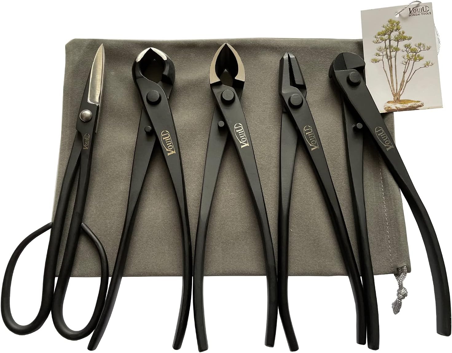 vouiu 5-Piece Bonsai Tool Set,Knob Cutter,Concave Cutter,Wire Cutter,Jin Pliers,Bonsai Scissors