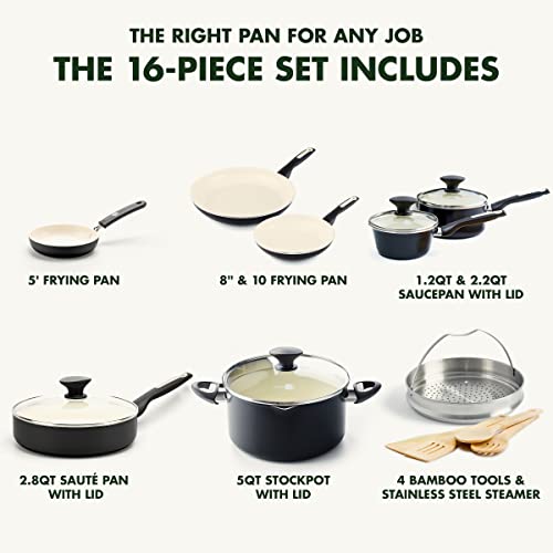 GreenPan Rio 16 Piece Cookware Pots and Pans Set, Hard Anodized Healthy Ceramic Nonstick PFAS-Free, Bakelite Handles, Frypans, Saucepan, Saute Pan