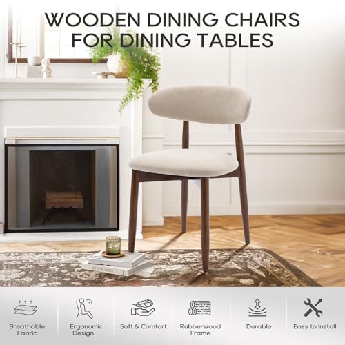 COLAMY Wooden Dining Chairs Set of 4, Modern Fabric Upholstered Dining Room Chair, Farmhouse Kitchen Chairs with Foot Pegs, Green