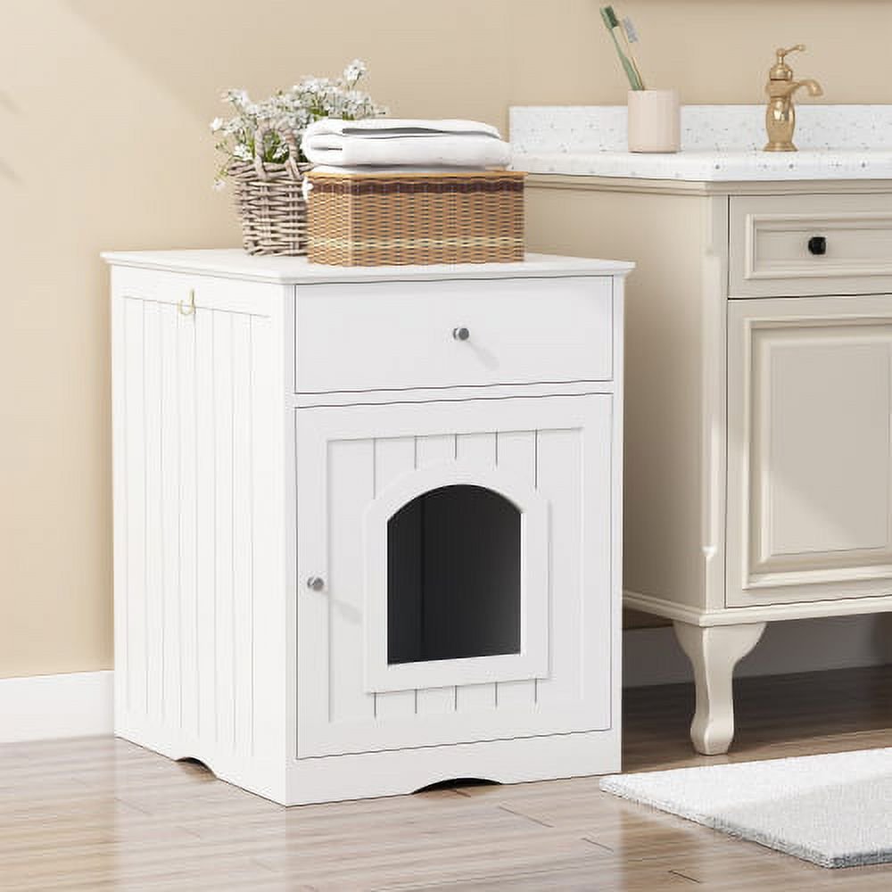 Unbranded 18.99'' Indoor Wooden Pet House Cat Litter Box Enclosure with Drawer, Pet Crate &amp; Side Table - 18.9''×20.9'