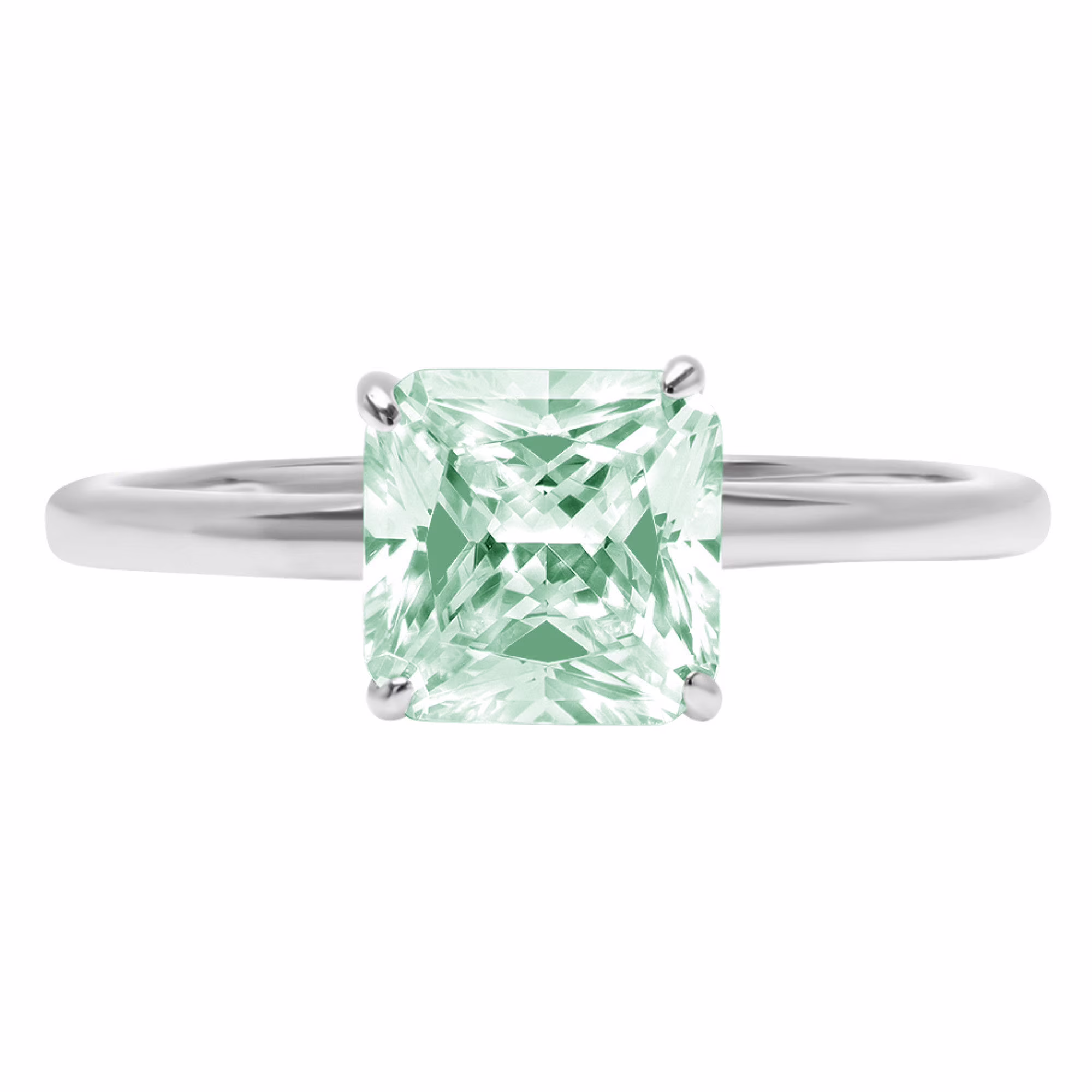 2.5ct asscher cut green simulated diamond 18k white gold anniversary engagement ring size 7.75