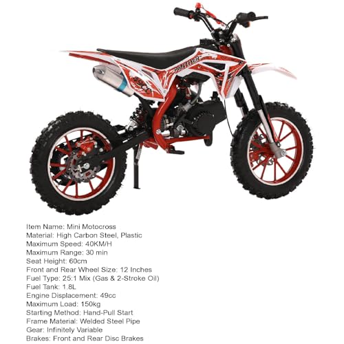 2025 Upgrade 49cc Kids Dirt Bike with Dual Disc Brakes, 2-Stroke 40KM/H Gas Pitbike