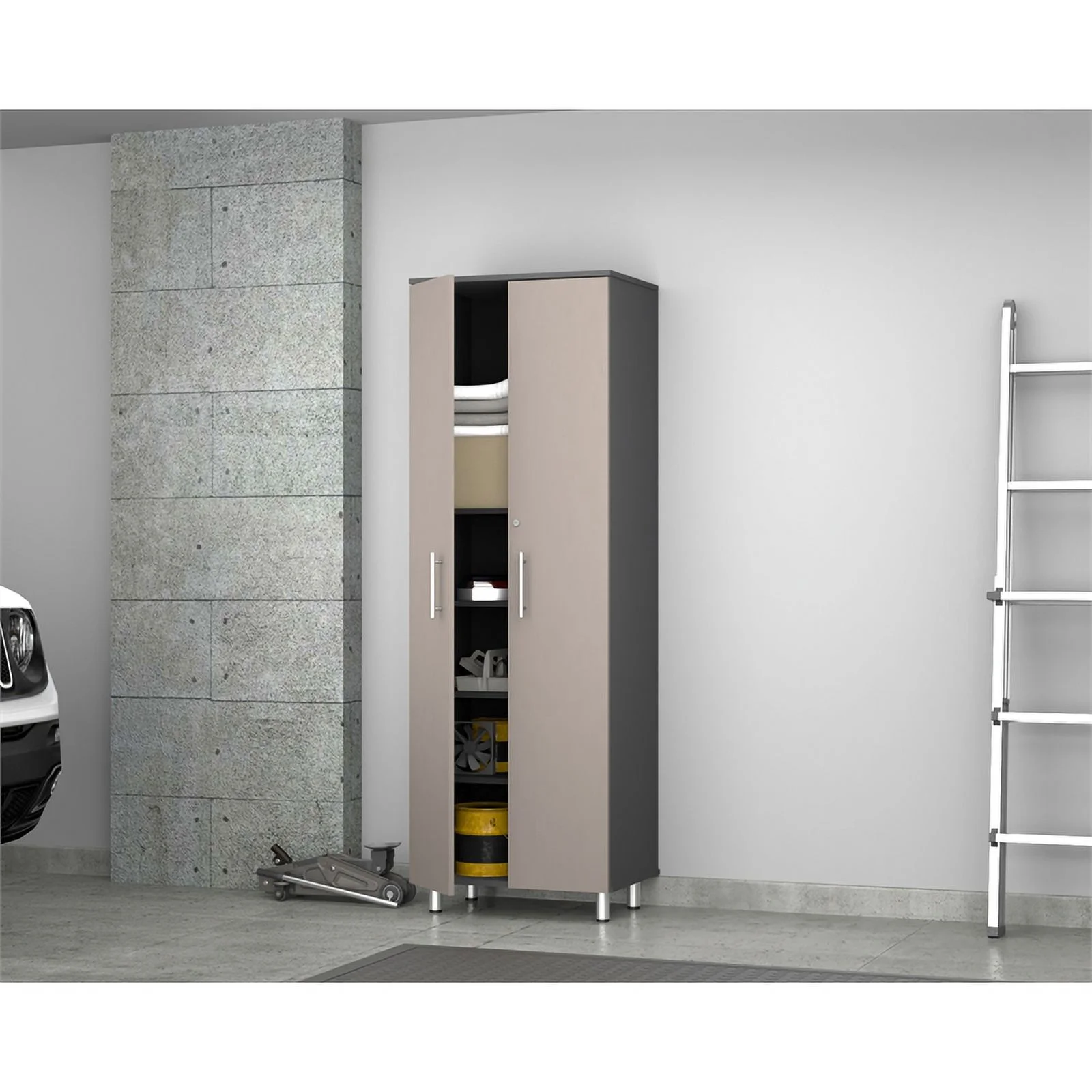 Pemberly Row 2-Door Engineered Wood Storage Garage Cabinet in Taupe
