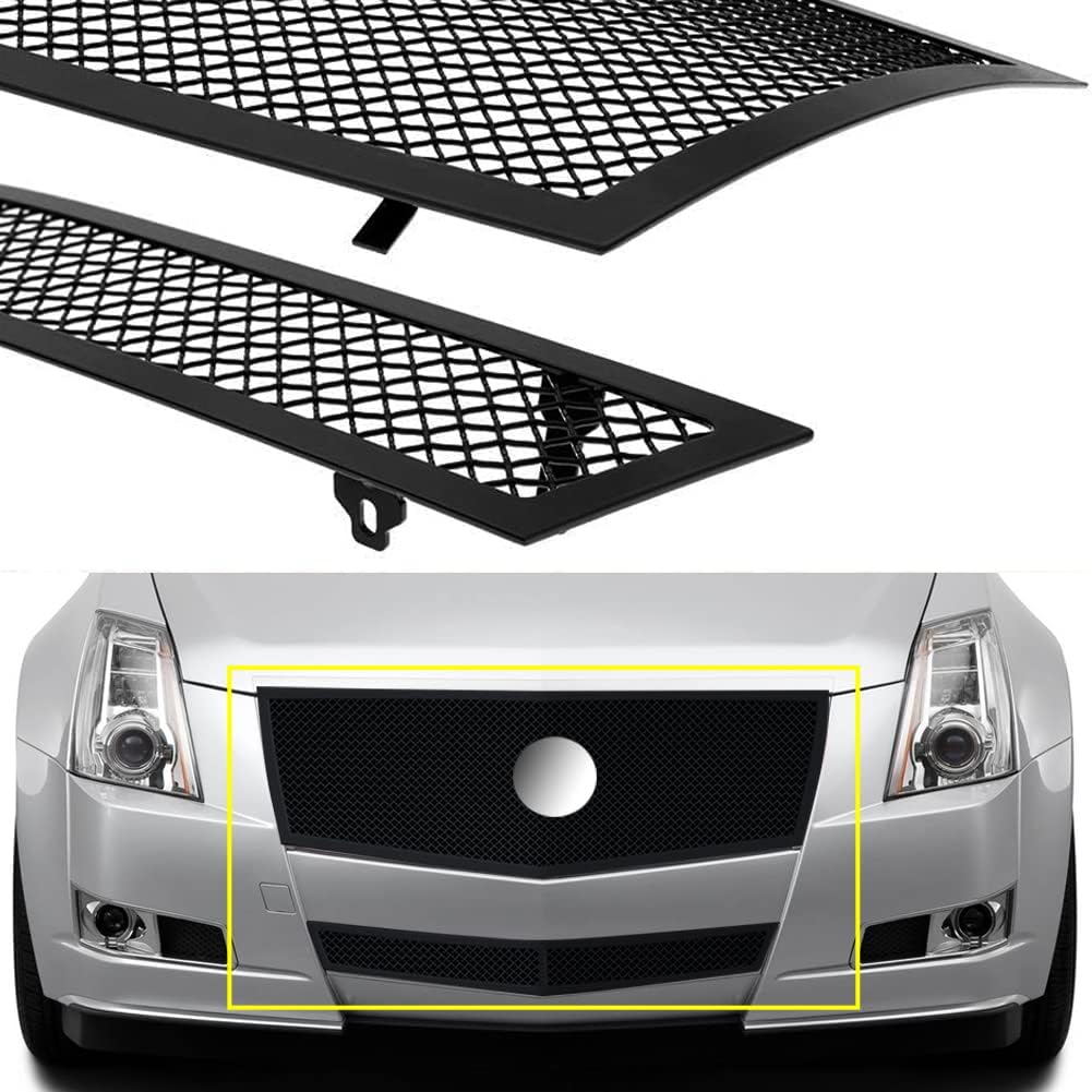Compatible with 2008-2013 Cadillac CTS Stainless Steel Mesh Grille Grill Insert Combo (Not For CTS-V or model with Adaptive Cruise Control) (chrome