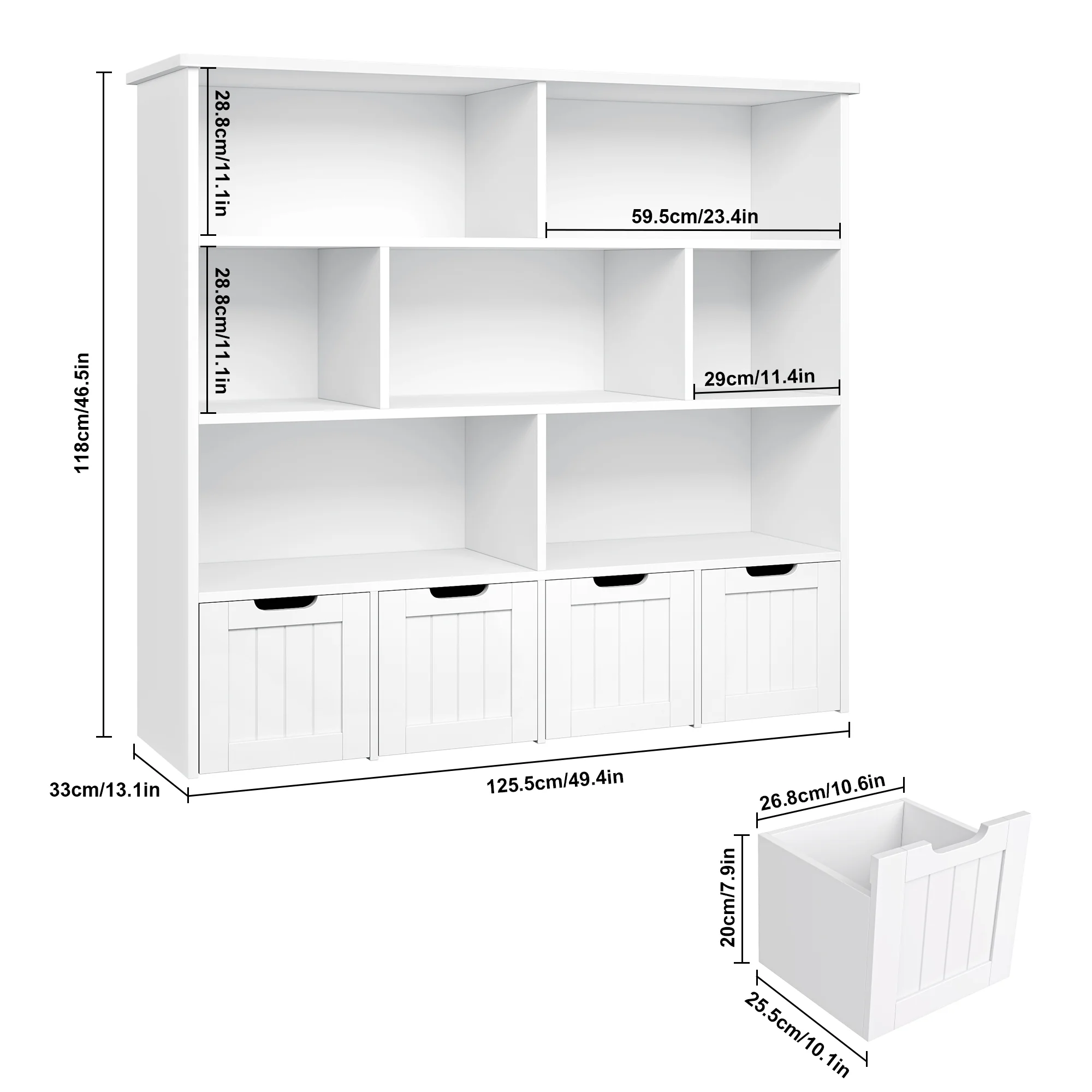 Homfa 7 Cube Toy Storage  Organizer, Kids Geometric Bookcase and Bookshelf with 4 Drawers, White - Curated Treasures Market