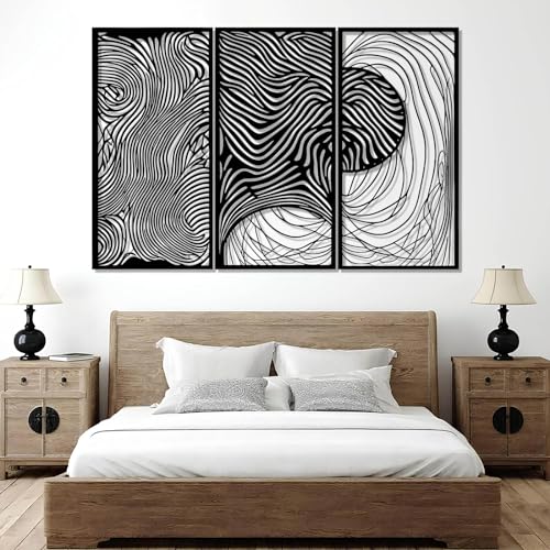 Intricate Abstract Waves Metal Wall Decor, Set of 3 Metal Wall Art Panels, Metal Irregular Wall Hanging, Abstract Line Metal Wall Decor