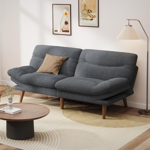 Pipishell Convertible Futon Sofa Bed,66" Corduroy Futon Couch with Adjustable Backrest and Armrests, Recliner Sleeper Sofa for Small Spaces