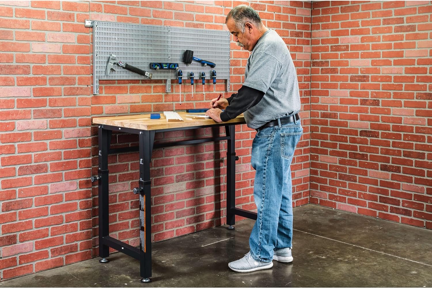 Allspace 48 Height-Adjustable Workbench, 2000 LBS Load Capacity Rubber Wood Top Work Table