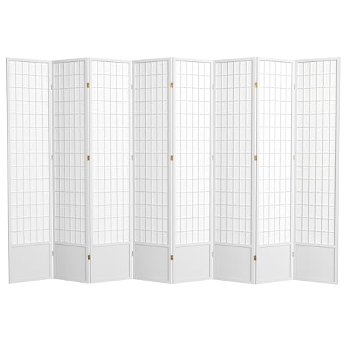 Red Lantern 7 ft. Tall Window Pane Shoji Screen-White-3 Panels Room Divider
