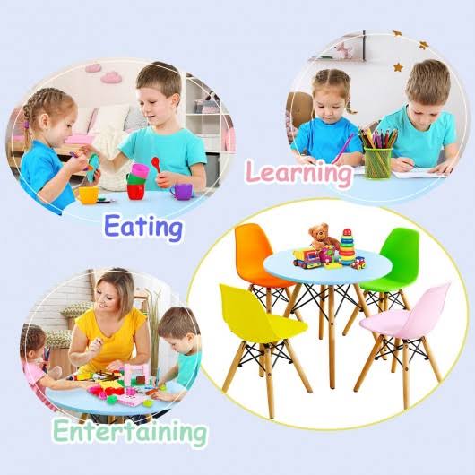 5 Piece Kids Colorful Set with 4 Armless Chairs