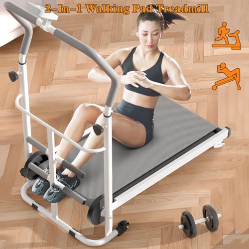 Compact Manual Treadmill with Incline & Handle Bar - Portable Folding Walking Pad for Home, Ideal for Small Spaces, Non-Electric for Kids