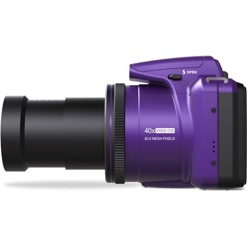 MINOLTA MN40Z 20 Mega Pixels 40x Optical Zoom Digital Camera with 1080p FHD Video (Purple) Bundle with 64GB Memory Card + Vlog Tripod + 4xAA Battery