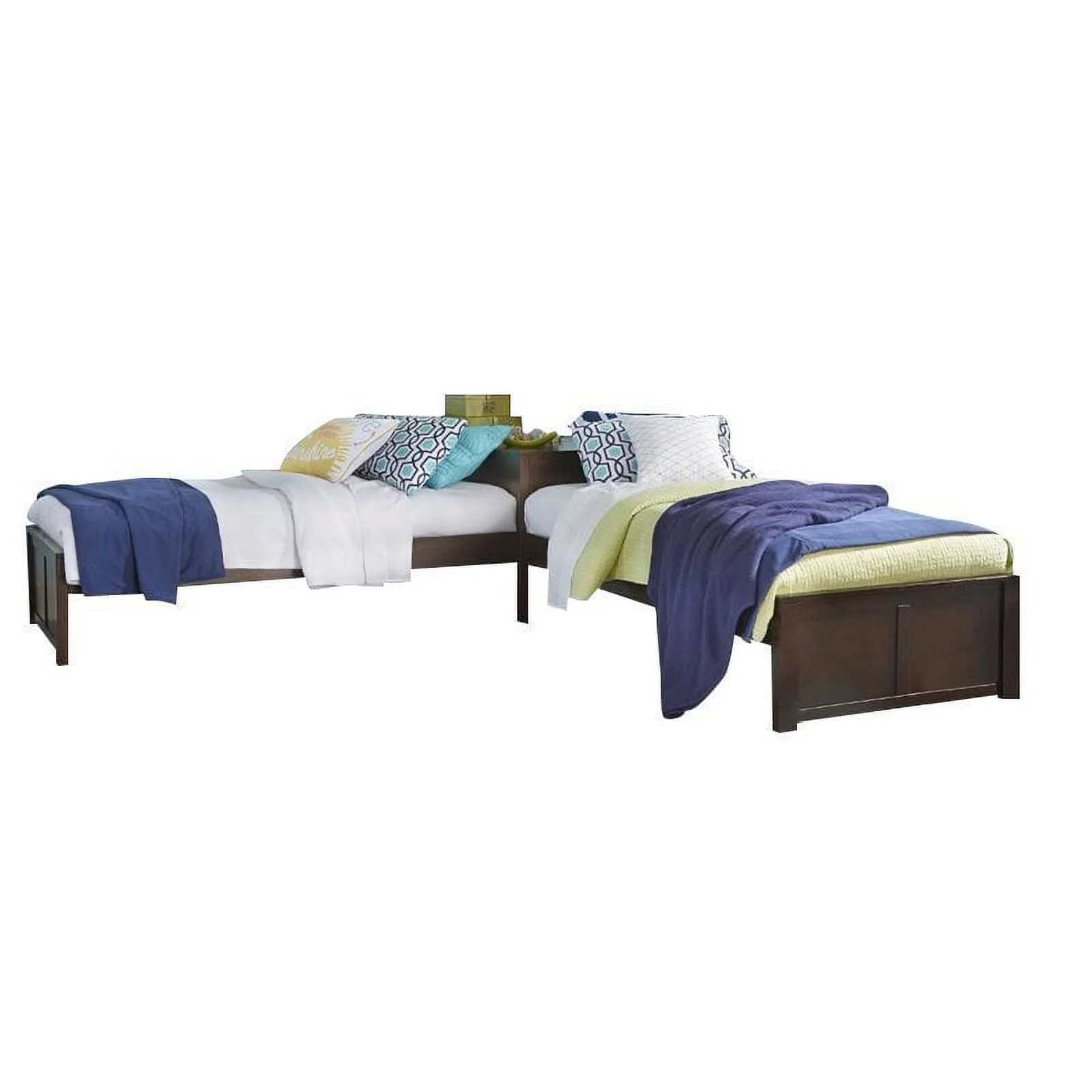 Roseberry Kids Transitional Wood Twin L Shaped Bed in Chocolate